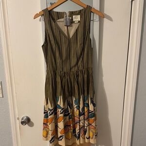 Maeve Green Striped Floral Midi Dress